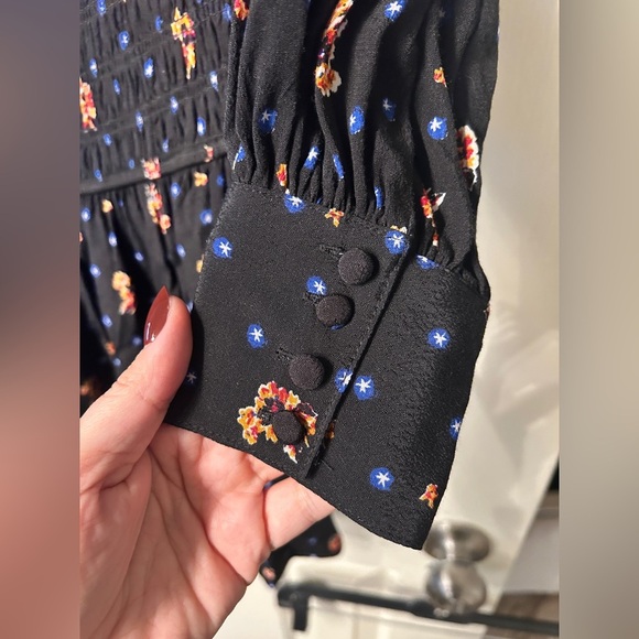 Free People Two Faces Print Smocked Mini Dress Size Medium - Picture 8 of 9